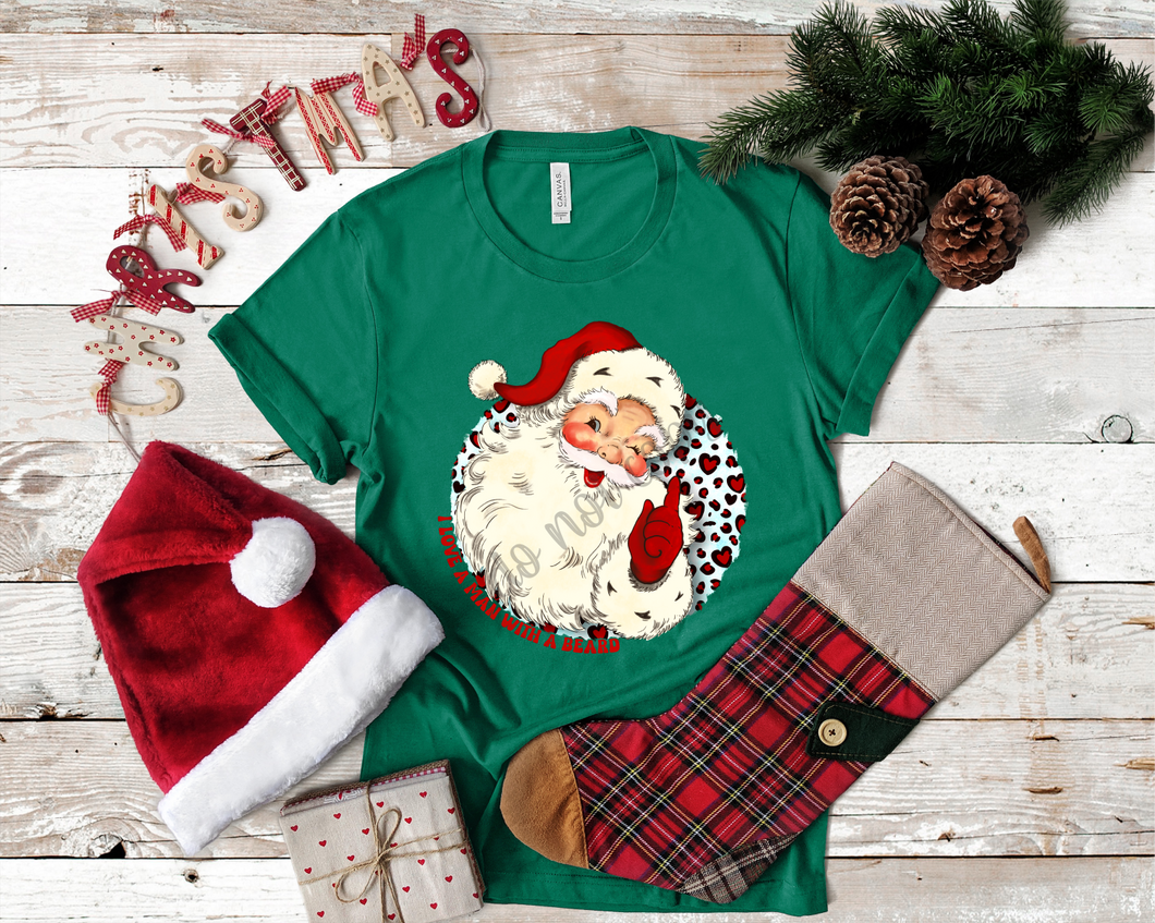 I Love A Man With A Beard Vintage Santa With Leopard Circle Transfer