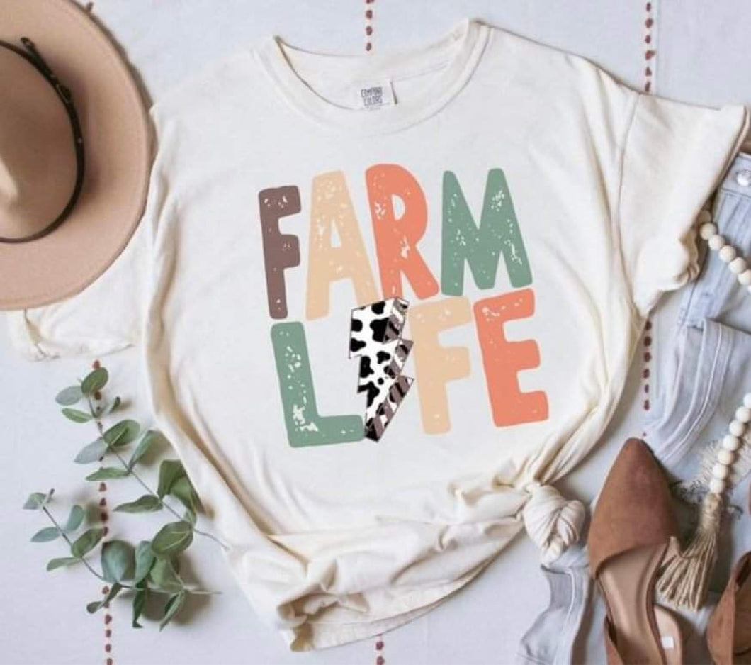 Farm Life Pastel Colored Letters With Cow Print Lightning Bolt Transfer