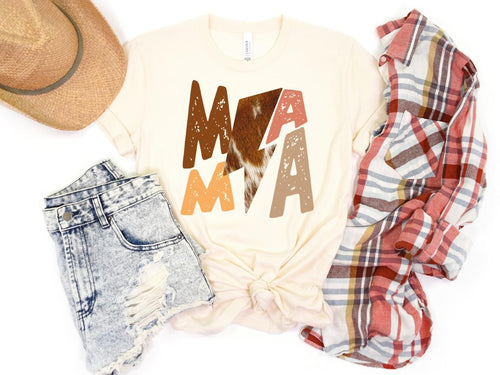 Mama Western With Cowhide Lightning Bolt Transfer