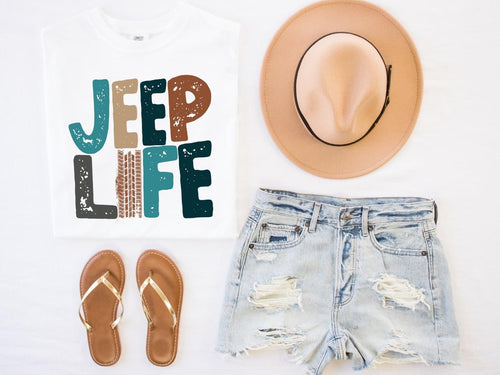 Jeep Life Teal & Brown With Tire Print Transfer