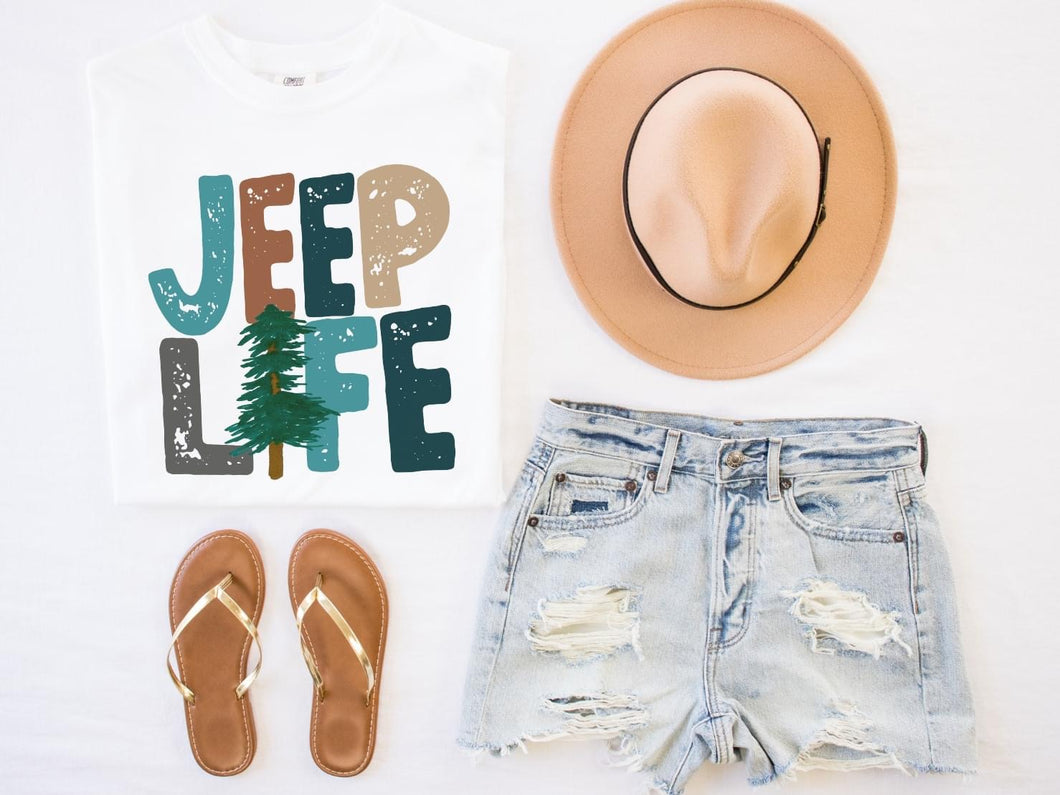 Jeep Life Teal & Brown With Pine Tree Transfer