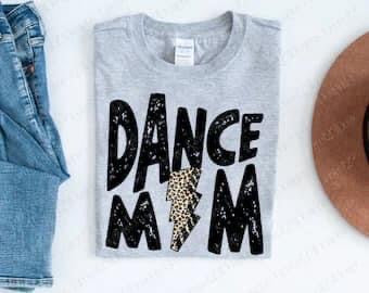 Dance Mom Distressed Letters With Leopard Lightning Bolt