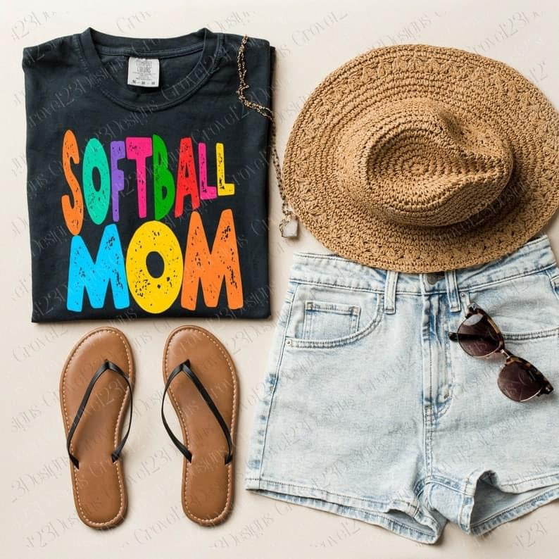 Softball Mom Bright Colored Letters Transfer