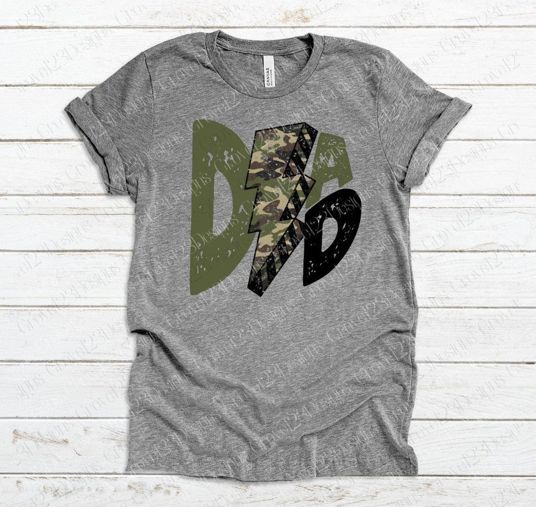 Dad Green & Camo Lightning Bolt Transfer