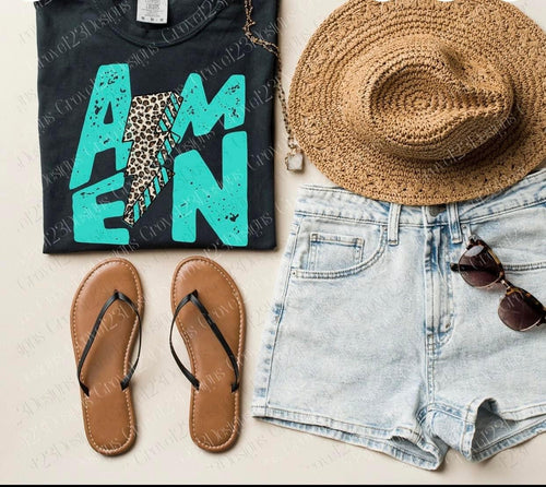 Amen Teal With Leopard Lightning Bolt Transfer