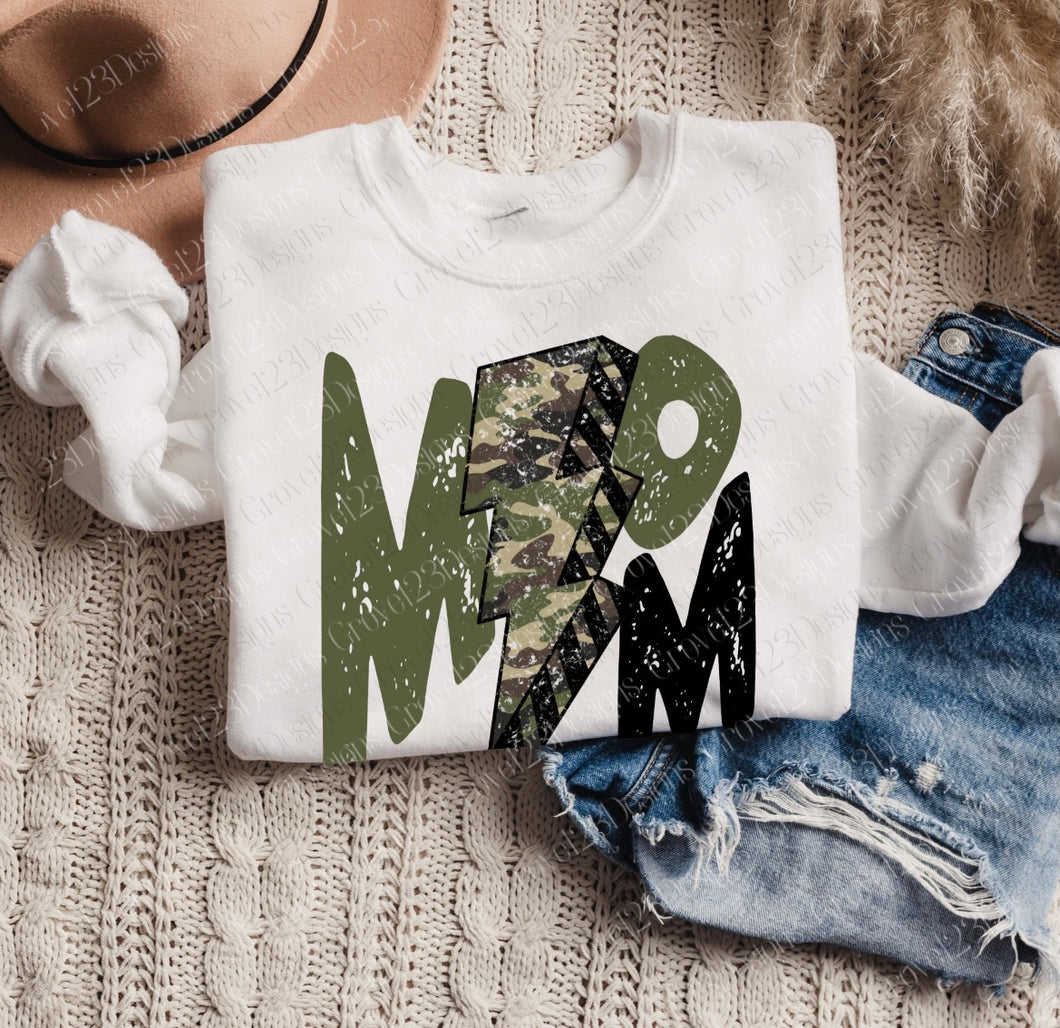 Mom Green & Camo Lightning Bolt Transfer