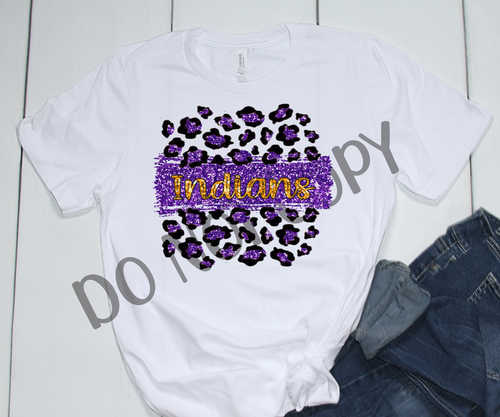 Indians Purple & Gold Leopard Glitter Transfer