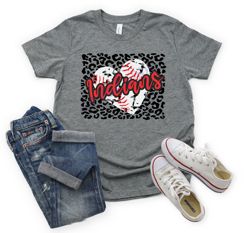 Indians Red Baseball Heart With Leopard Background