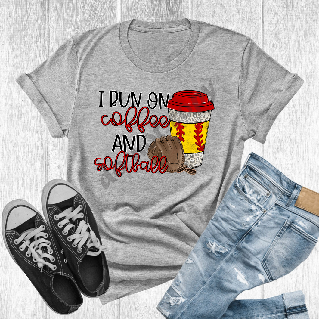 I Run On Coffee & Softball Leopard Transfer