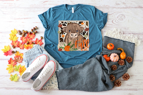 It's Fall Y'all Cow With Leaves & Cow Print Transfer