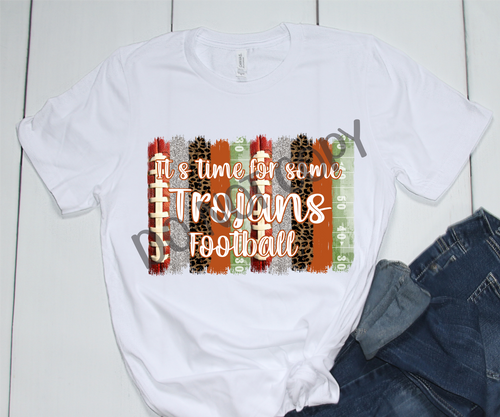 It's Time For Some Trojans Football Burnt Orange & Silver Brushstroke Transfer
