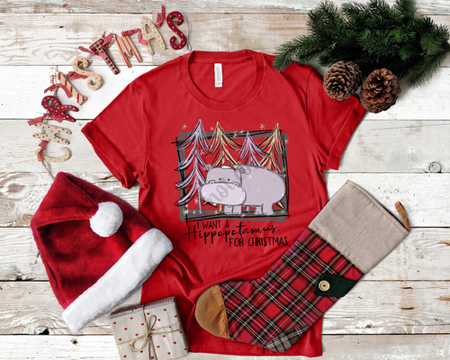 I Want A Hippopotamus For Christmas Purple With Santa Hat Transfer