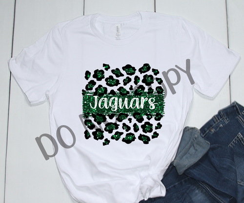 Jaguars Green & White Leopard Glitter Transfer