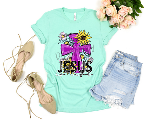 Jesus Is Life Cross With Daisies Transfer