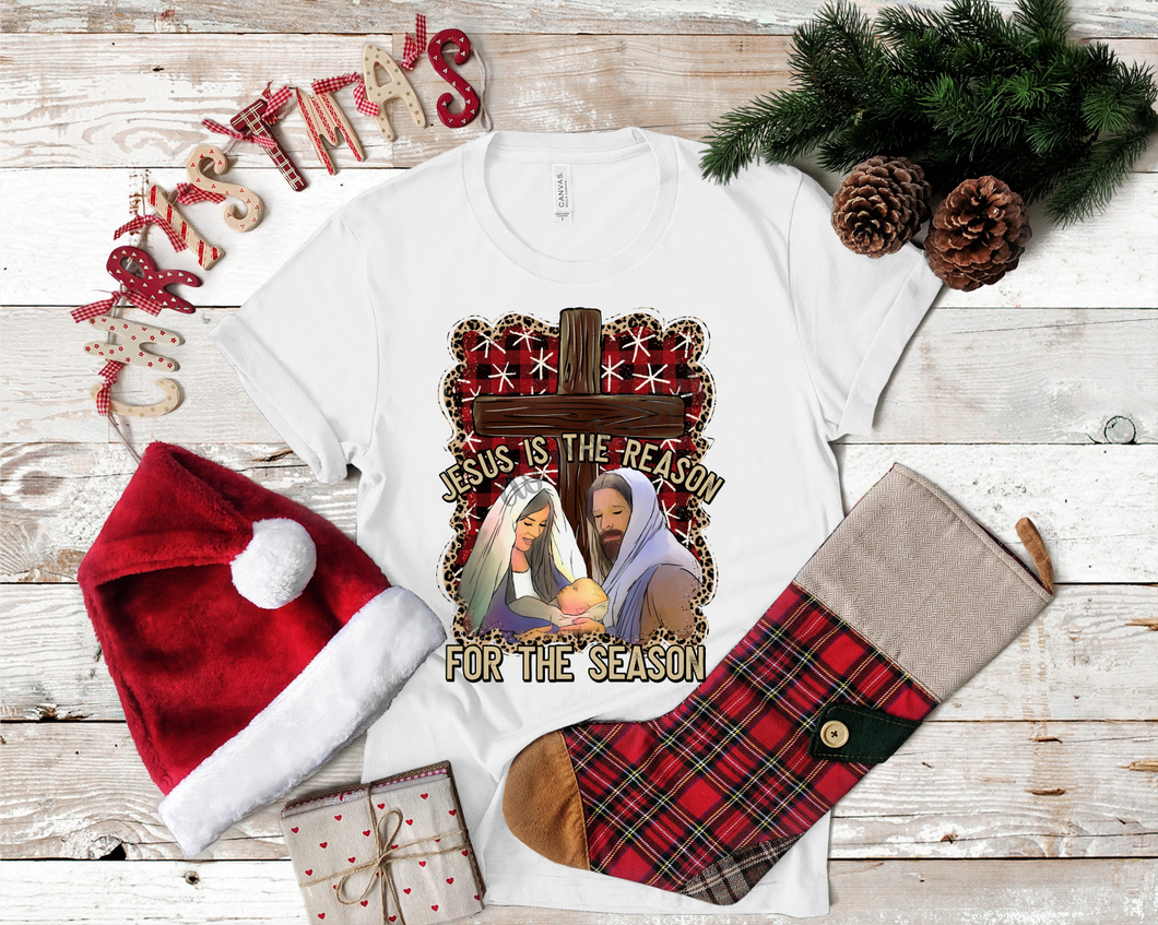 Jesus Is The Reason For The Season with buffalo plaid background Transfer