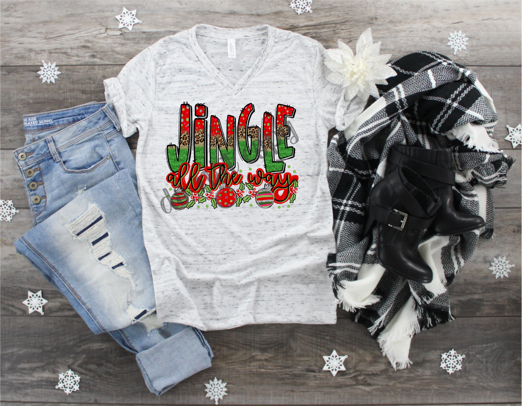 Jingle All The Way Red & Leopard Ornaments & Holly Transfer