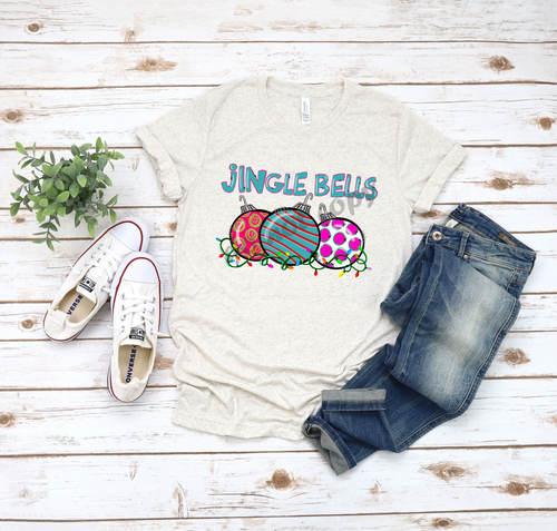 Jingle Bells Bright Colored Retro Ornaments & Lights Transfer