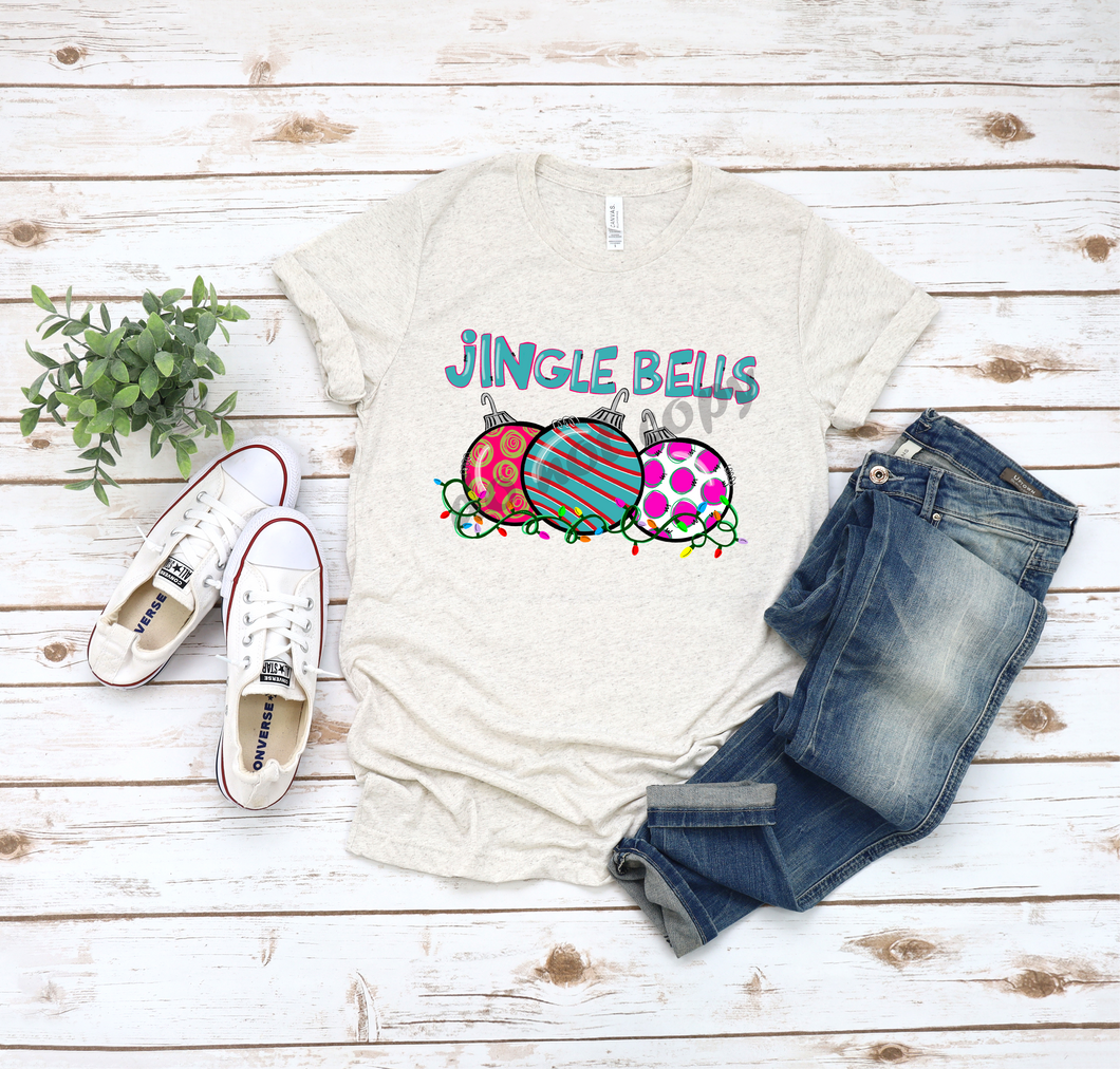 Jingle Bells Bright Colored Retro Ornaments & Lights Transfer