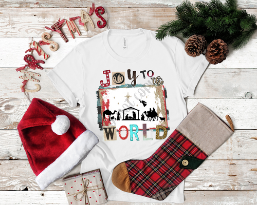 Joy To The World Buffalo Plaid & Gold Glitter Transfer