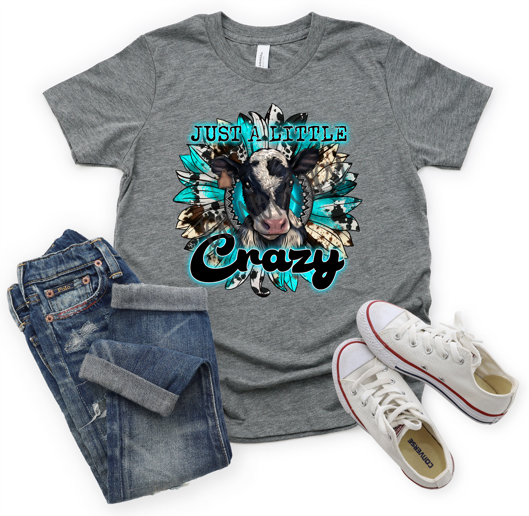 Just A Little Crazy Cow With Turquoise & Cowhide Sunflower Transfer