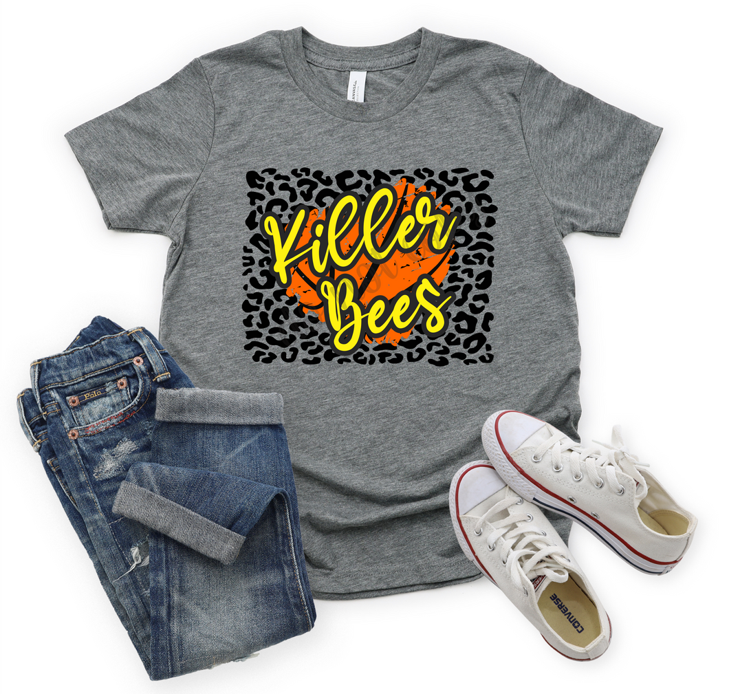 Killer Bees Gold Basketball Heart With Leopard Background