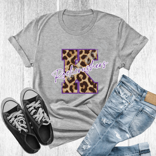 K Rockcrushers Purple & White Leopard Letter