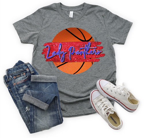 Lady Panthers Red Glitter Basketball Transfer