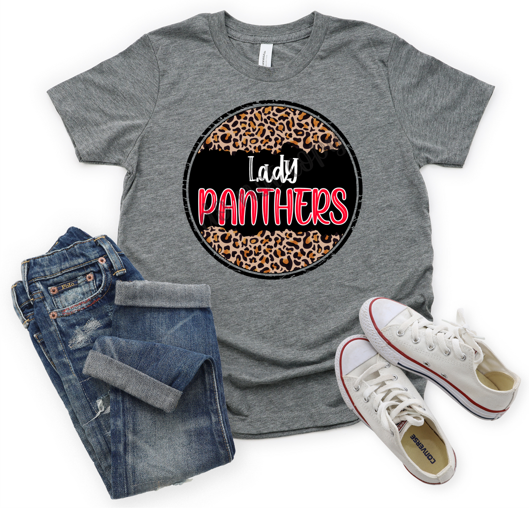 Lady Panthers Red Black & Leopard Circle