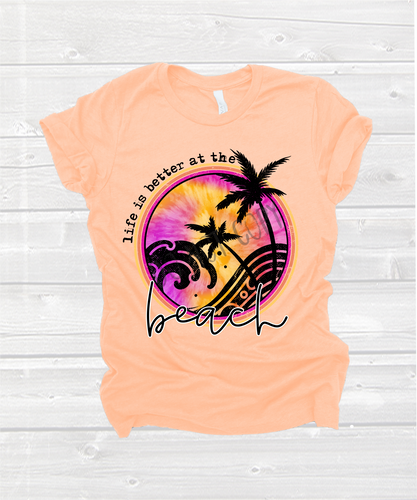 Life Is Better At The Beach Purple Orange Sunset In Circle Transfer