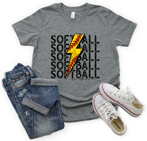 Loud & Proud Softball Mom Lightning Bolt Stacked Transfer