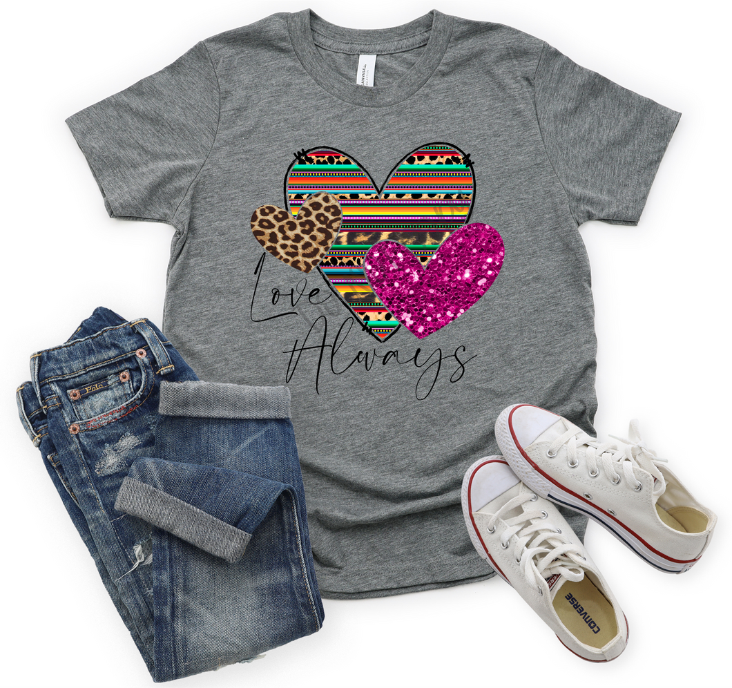 Love Always Leopard Serape Pink Glitter Heart Trio Transfer