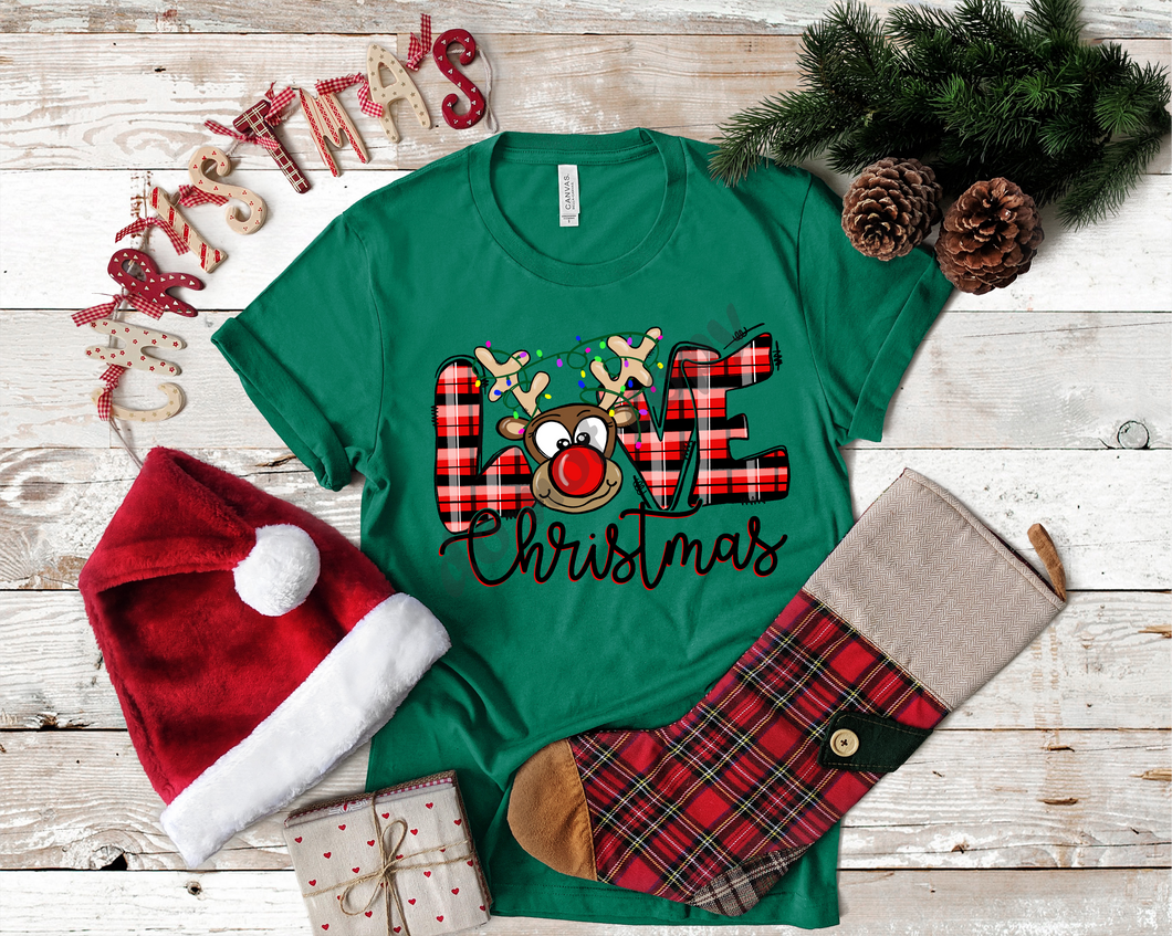 Buffalo Plaid Love Christmas Reindeer Transfer