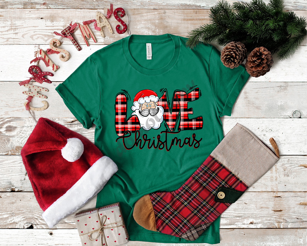 Buffalo Plaid Love Christmas Santa Transfer