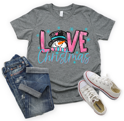 Love Christmas Pink & Blue Snowman Transfer