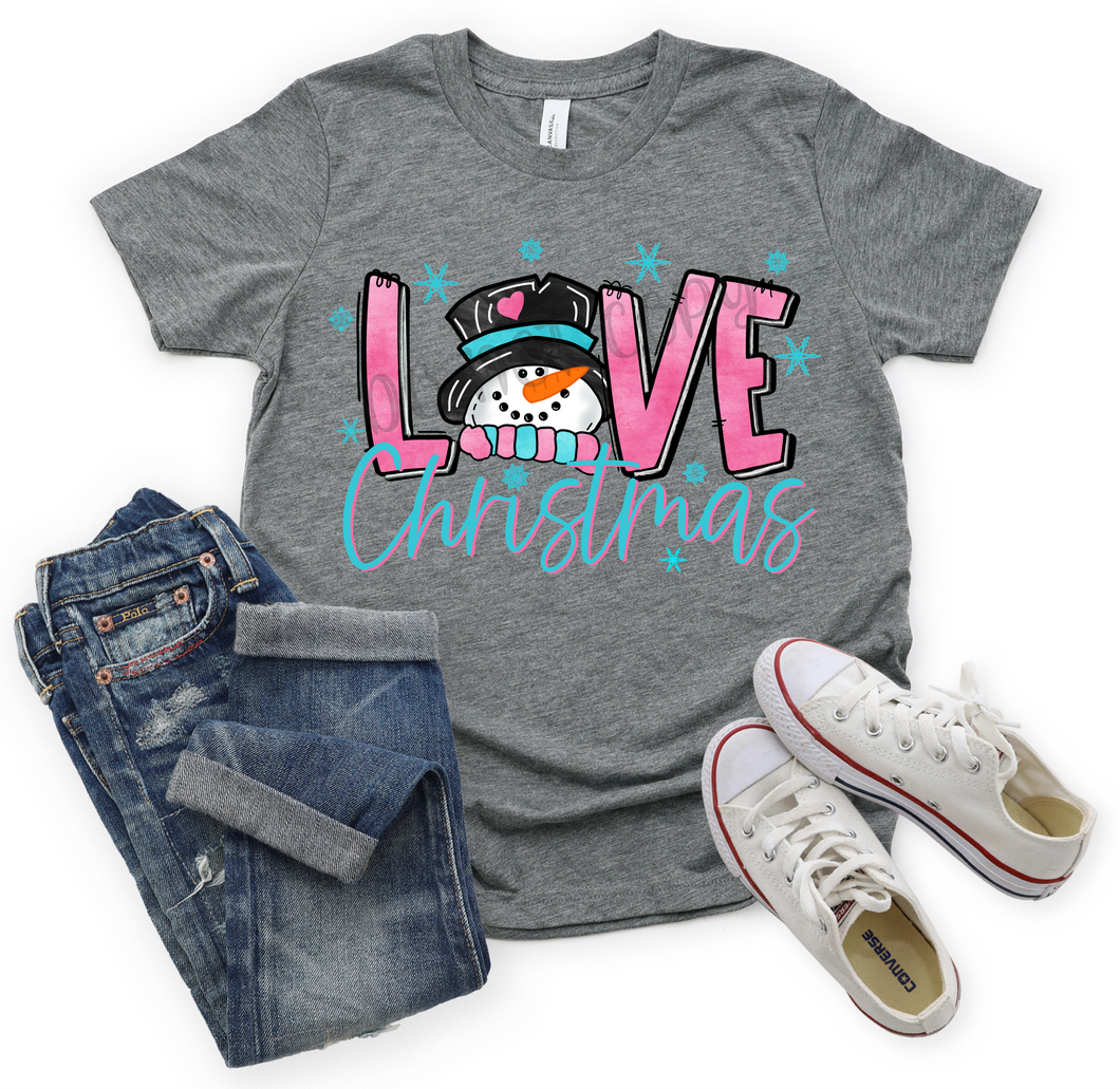 Love Christmas Pink & Blue Snowman Transfer