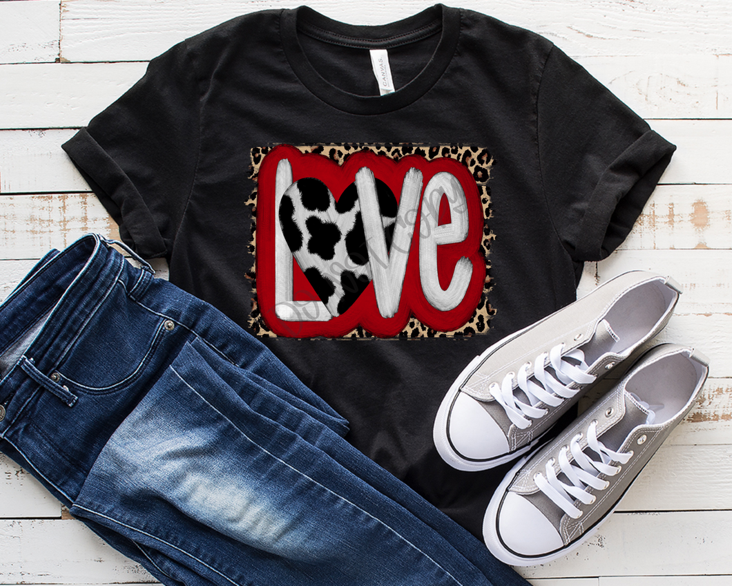 Love Cowhide Heart With Red And Leopard Background Transfer