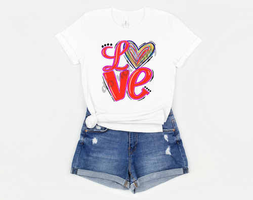 Orange Love Doodle Letters With Multi Color Heart Transfer