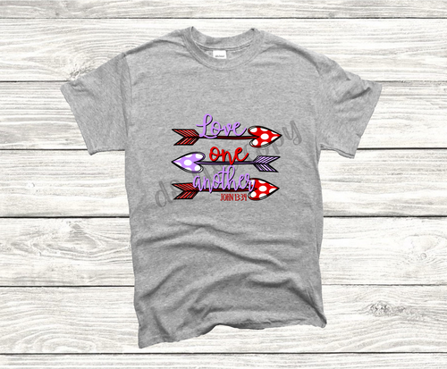 Love One Another John 13:34 Purple And Red With Heart Arrows