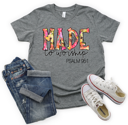 Made To Worship Coral And Yellow Flowers In Doodle Letters Transfer