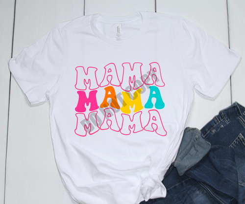 Mama Bright Colored Stacked Retro Transfer