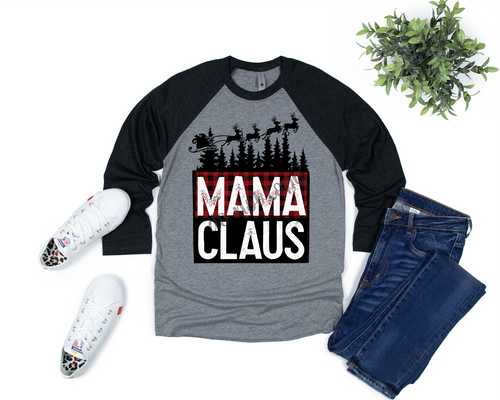 Mama Claus Buffalo Plaid With Reindeer Transfer