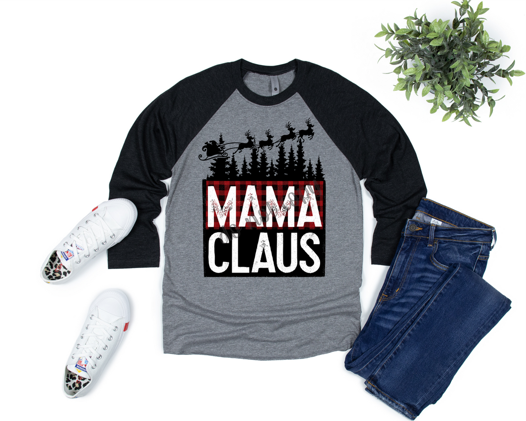 Mama Claus Buffalo Plaid With Reindeer Transfer