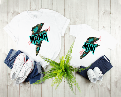 Mama Camo and Teal Lightning Bolt Transfer