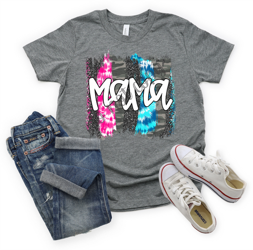 Mama Blue & Pink Tie-Dye & Camo Brushstroke Transfer