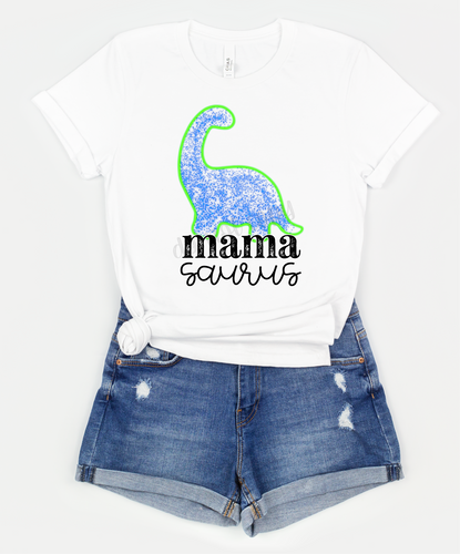 Mama Saurus Neon Blue & Green Transfer