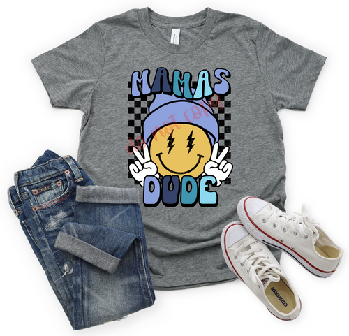 Mama's Dude Smiley Face Checkered Retro Transfer