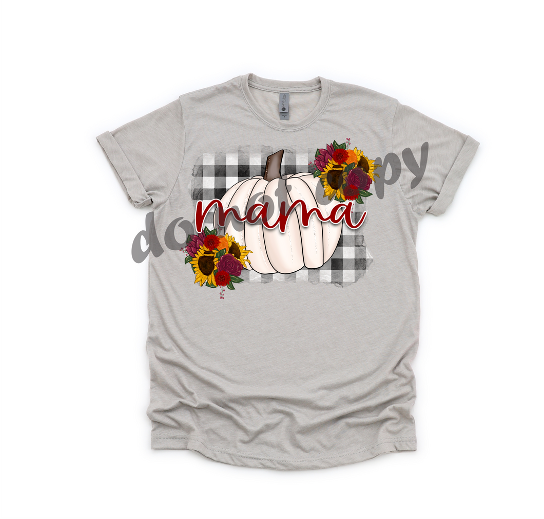 Mama White Pumpkin With Plaid Transfer