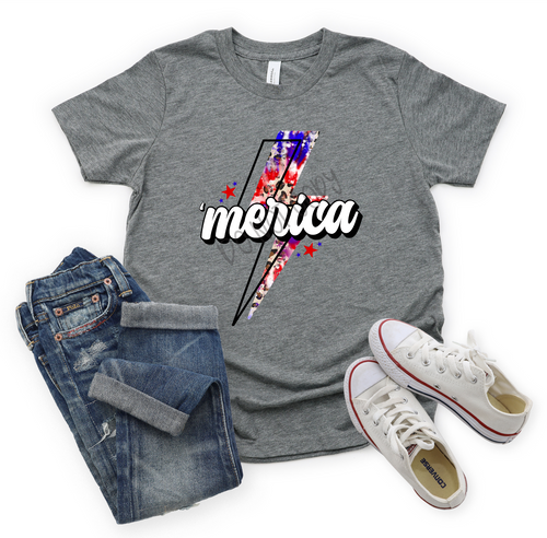 Merica Patriotic Lightning Bolt Transfer