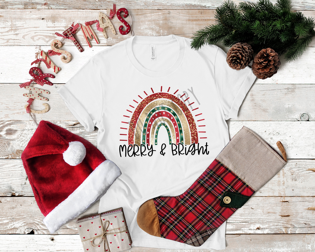 Merry & Bright Glitter Rainbow Christmas Transfer