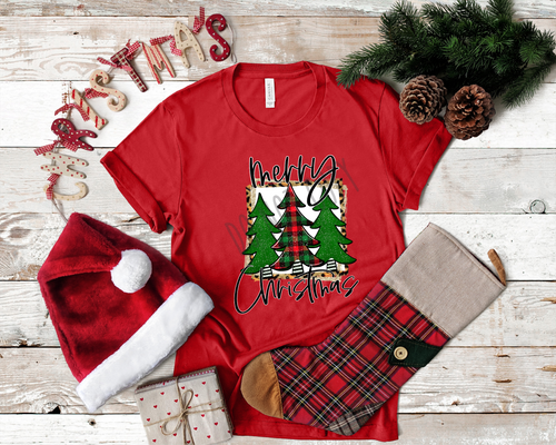 Merry Christmas 3 Trees Plaid Middle Transfer